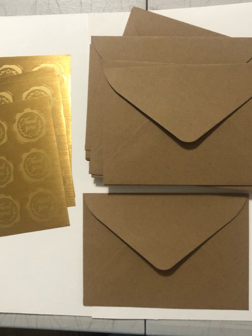 Recycled 24 Brown Kraft Envelopes with Gold Thank You Stickers